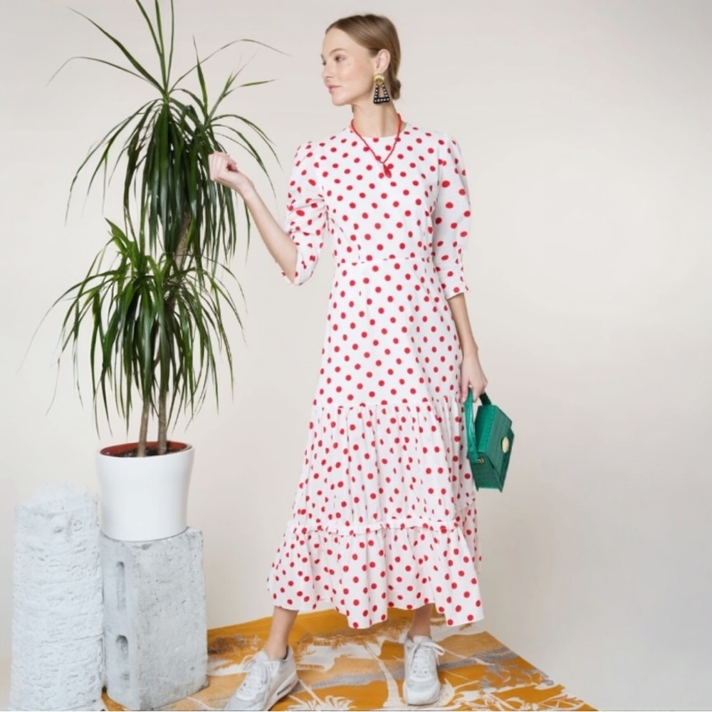 RIXO London Matilda Polka Dot Midi Dress